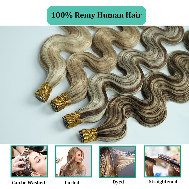 Lovevol Body Wave I Tip Hair Extensions Menselijk Haar Keratine Menselijk Haar Microlink Kralen Hair Extensions 100 Strengen 100G Mix Kleuren