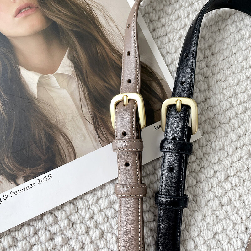 Cinturón de cuero de vaca con hebilla cuadrada para mujer, cinturón informal de marca de lujo, sólido, a la moda, Metal negro café, diseñador de cuero para estudiantes