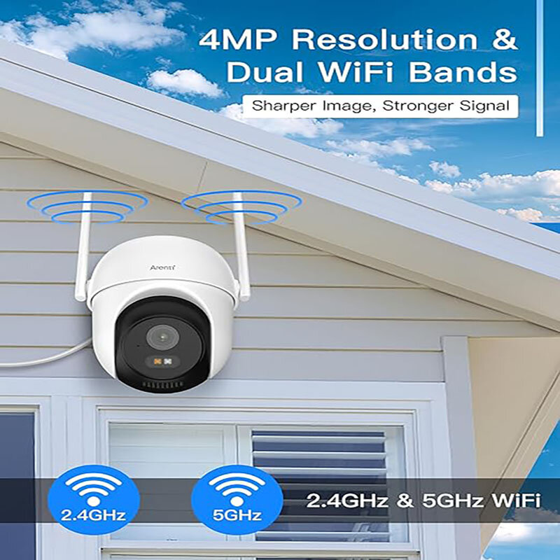Arenti 4MP PTZ kamera Wifi na zewnątrz noktowizor z podwójnym ekranem do wykrywania ludzi 4MP ochronny zabezpieczający kamera obserwacja IP CCTV