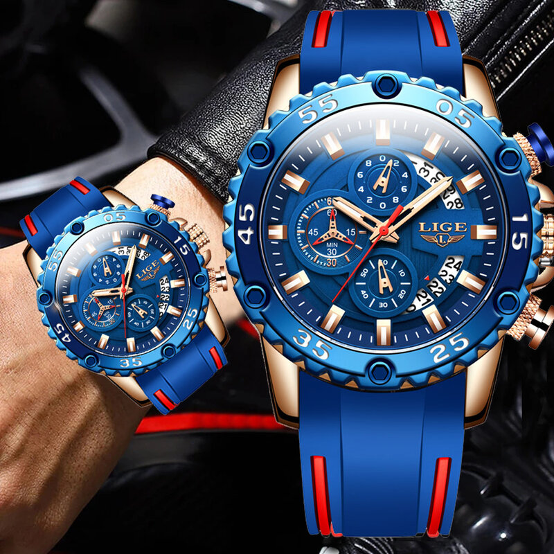 LIGE Men Watch Silicone  Strap Top Quailty Luxury Waterproof Luminous Male Clock Date Sport Wrist Watches reloj hombre