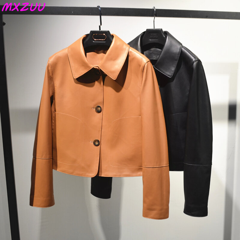 Manteau Court en Peau de Mouton pour Femme, Streetwear, Slim, Col Carré, Mode, Y-Harajuku