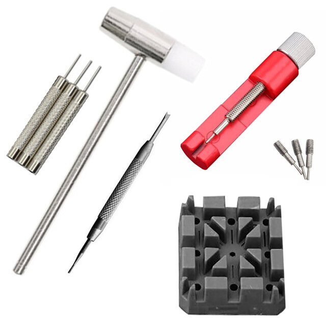 11Pcs/Set Watch Repair Link Remover Tool Hammer Pins Strap Holder Bracelet Chain Adjuster Repair Tool Kit for Men/Women Watch