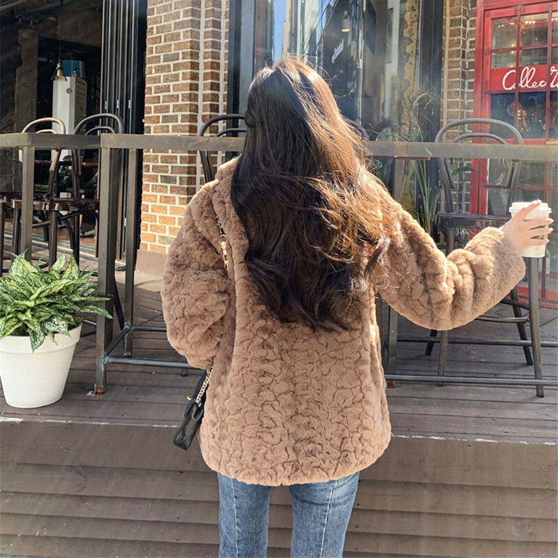 Winter Warm Thicken Faux Rabbit Fur Coat Women Plush Jacket Korean Street Loose Furry Fleece Short Outwear Snow Wear Chaquetas
