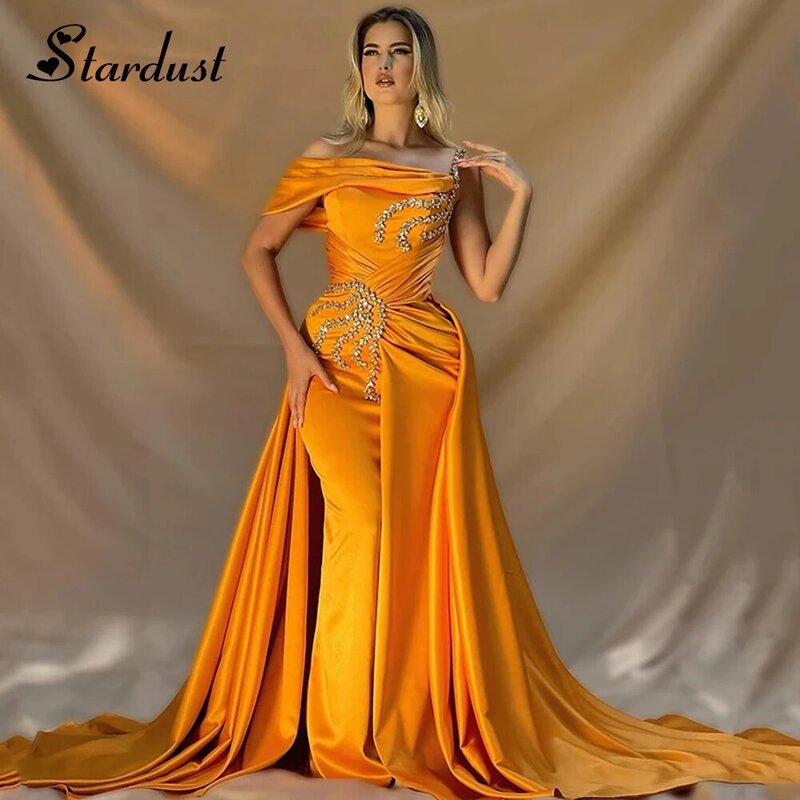 Stardust Trumpet Celebrity Dresses For Women 2024 One Shoulder Pleat Court Train Saudi Arabric Prom Gown Vestidos De Festa Plus