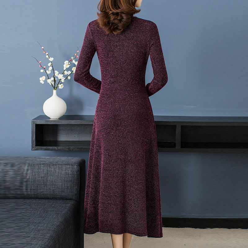 Fashion Elegant New Solid Color Patchwork V-neck Long Sleeved Dress Autumn Winter Empire Vintage Slim Women's Clothing 2022