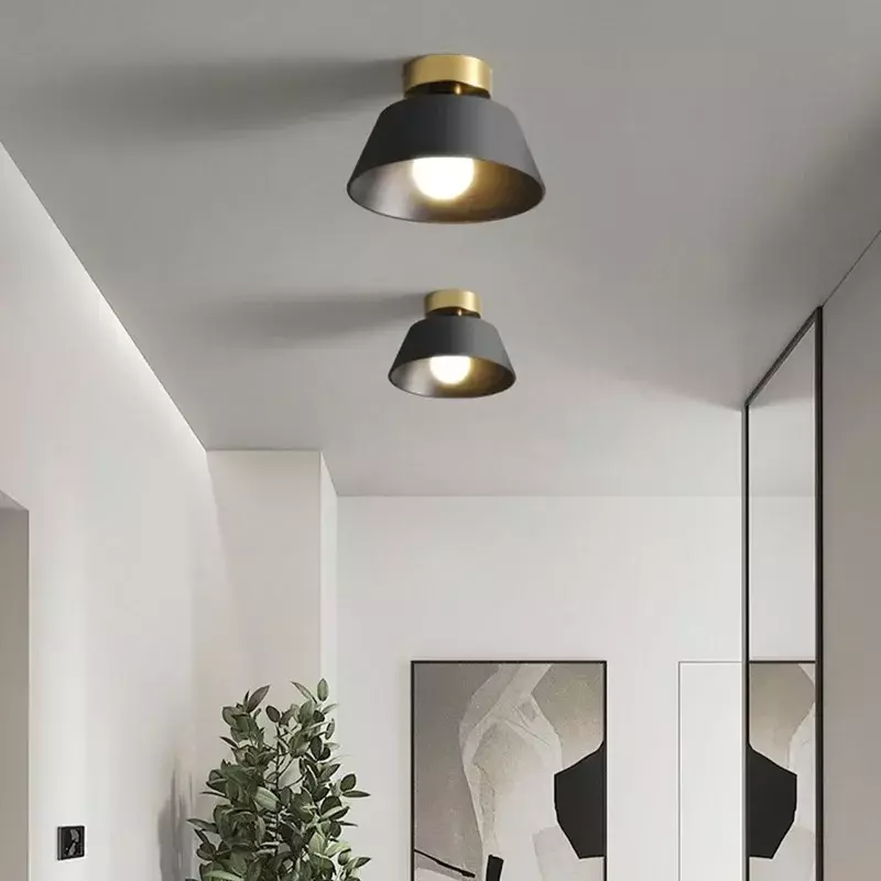 Retro Ceiling Light LED Indoor Decor Lamp Iron Round Black White Lampshade For Balcony Aisle Hallway Corridor Lighting Fixture