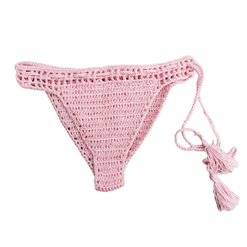 Breathable Low Waist Drawstring Hand Knit Swimming Sunbathing Thong Bikini