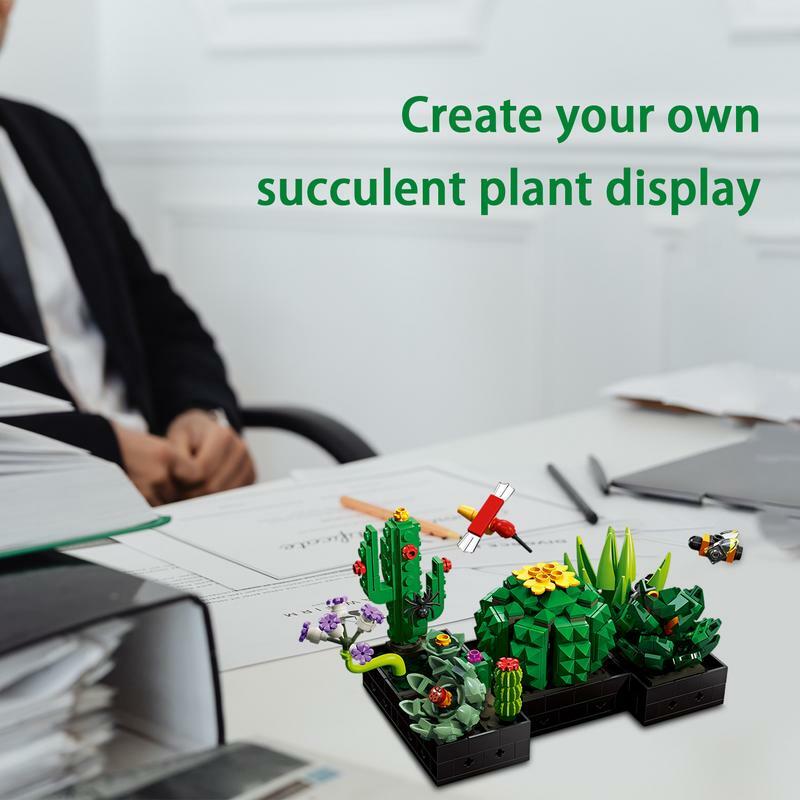 Succulents Plant Decor Building Kit Mini Succulents Building Bricks Reusable Bonsai Bouquet Building Toy For Bedroom Tables