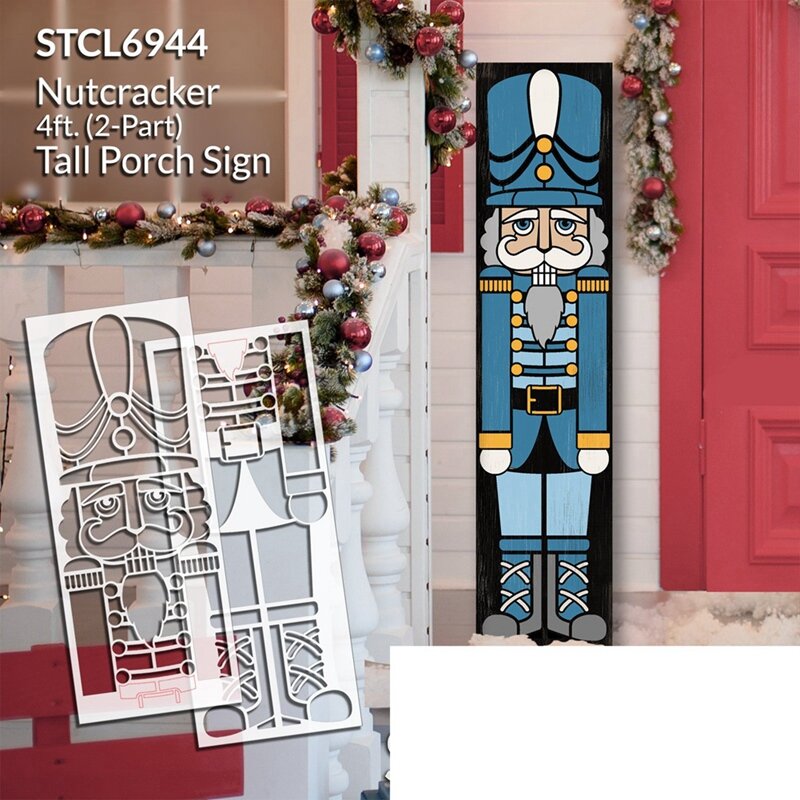 2 Piece Nutcracker Soldier Tall Porch Sign Stencil Craft As Shown DIY Christmas Home Decor Yard Art Paint Reversible Wood