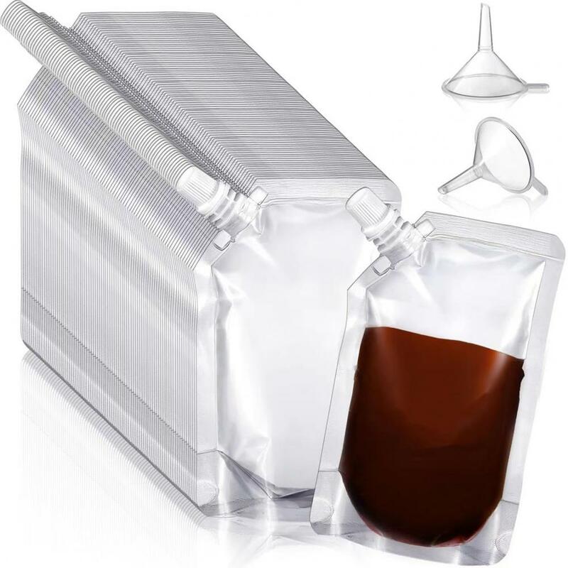 깔때기 노즐 포장용 플라스틱 음료 가방, 투명 여행 음료 가방, 누출 방지 가방, 주스 파우치, 100 ml, 150ml, 50 개