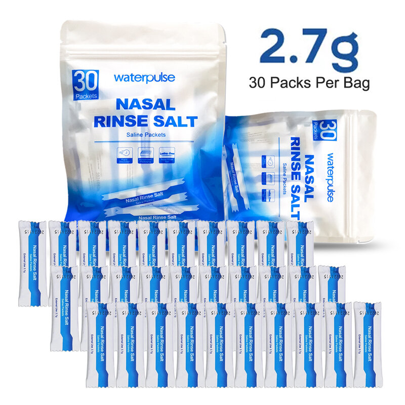 Salt Nasal Wash para adultos e crianças, alívio da rinite alérgica, cavidade nasal, protetor de irrigação, 2,7g, 30pcs por saco