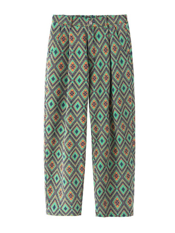 Женские летние брюки с высокой талией и геометрическим принтом