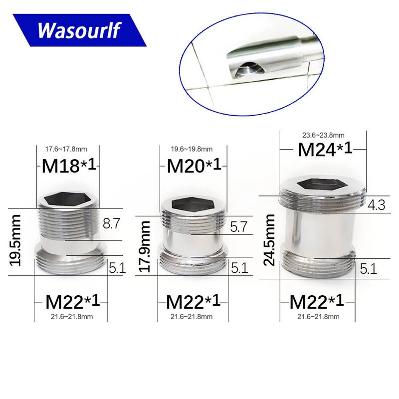 WASOURLF adattatore M18 M20 M22 trasferimento filettatura maschio M22 connettore maschio in ottone accessori per beccuccio rubinetto cucina bagno