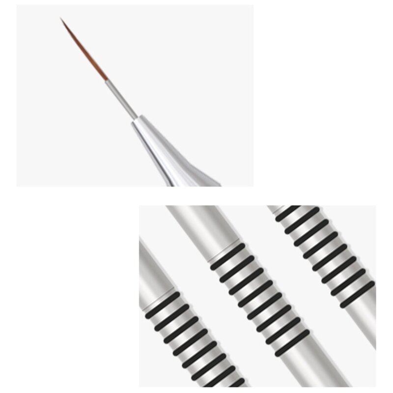 แปรงขัดเล็บด้ามโลหะสำหรับทำเล็บ6ชิ้นลายเส้นยาวปากกาวาดจุดสีเจลยูวีสำหรับทาสีเล็บ