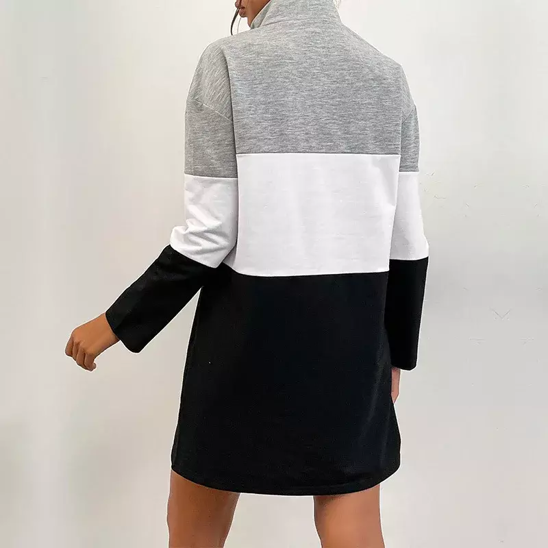여성 크로스 보더 후드티, 긴팔 배색 원피스, 유럽 및 미국 패션, 2023 가을 신상
