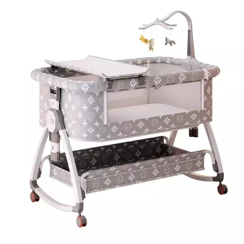 Portable and Movable Baby Crib Foldable Height Adjustable Splicing Large Bed, Baby Cradle Bed Bb Bed Anti Overflow Milk