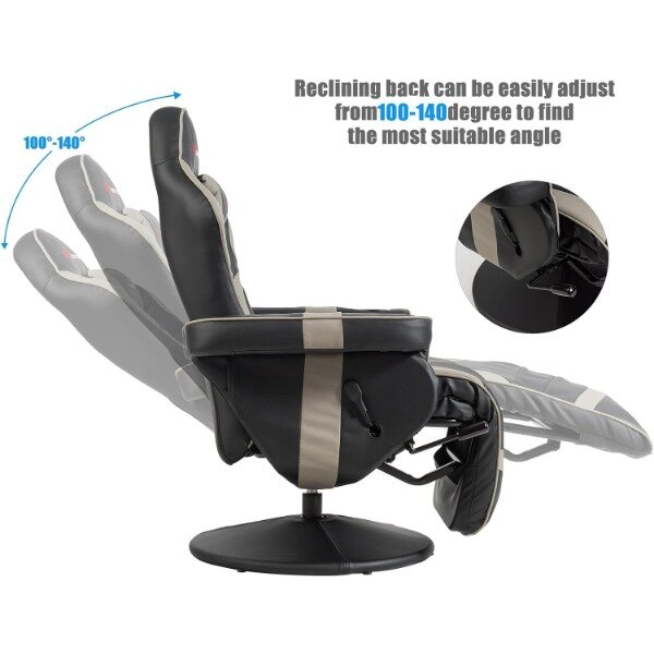 POWERSTONE Gaming Recliner Massage Gaming Chair with Footrest Ergonomic PU Leather Single Sofa with Cup Holder Headrest