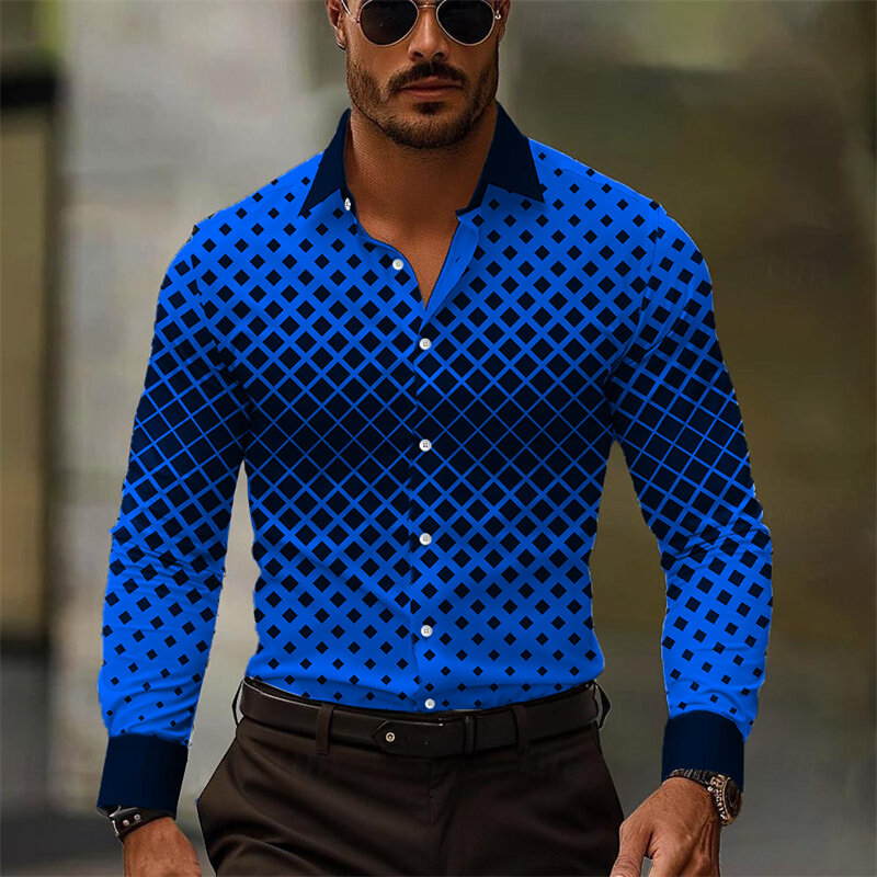 세련되고 멋진 선글라스, 캐주얼 야외 셔츠 요소, 참신한 격자 무늬, 부드럽고 편안하며 하이 퀄리티 남성용 셔츠