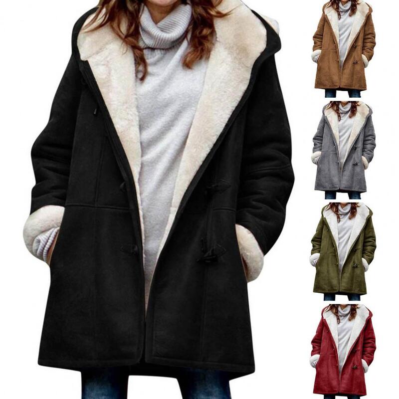 Popular Winter Overcoat Medium Length Keep Warm Female Single Breasted Hood Jacket