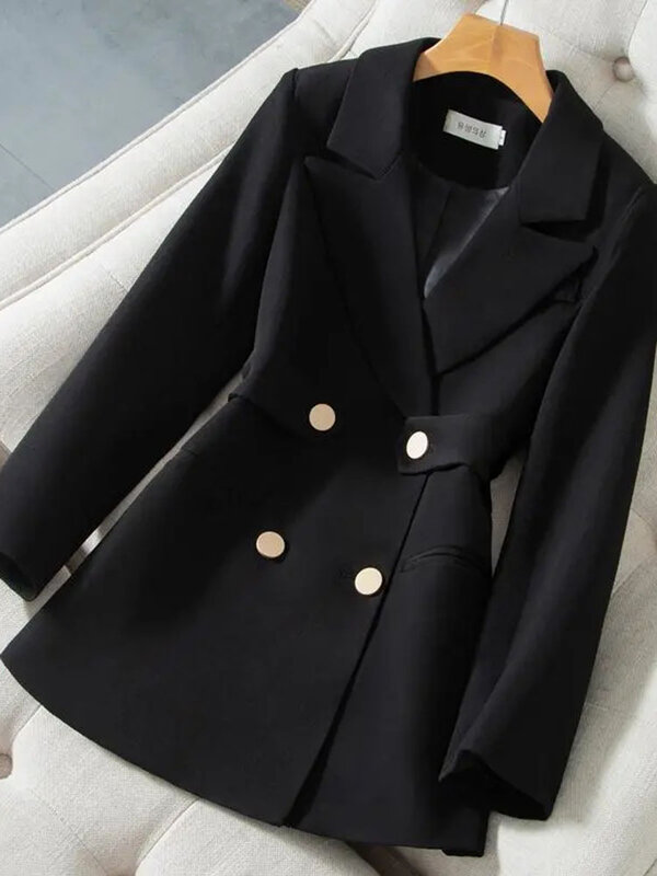 Blazer negro y Beige para mujer, ajustada con doble botonadura Chaqueta de traje, moda coreana, Color sólido, Otoño, 2022