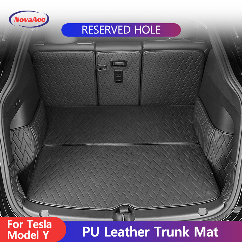 Кожаный коврик для багажника Tesla Model Y 2017-2023, водонепроницаемый всесезонный полноразмерный защитный автомобильный аксессуар