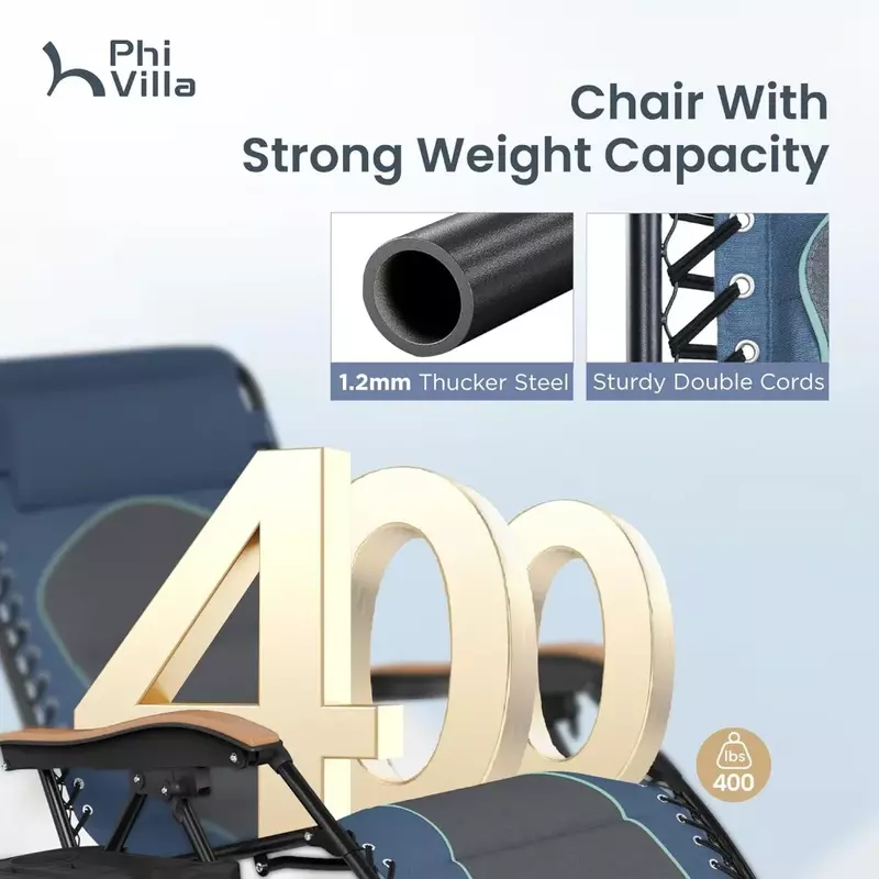 Kursi santai, kursi santai Anti gravitasi lebar 30 inci, dengan pegangan cangkir, mendukung 400 pon (biru), kursi santai