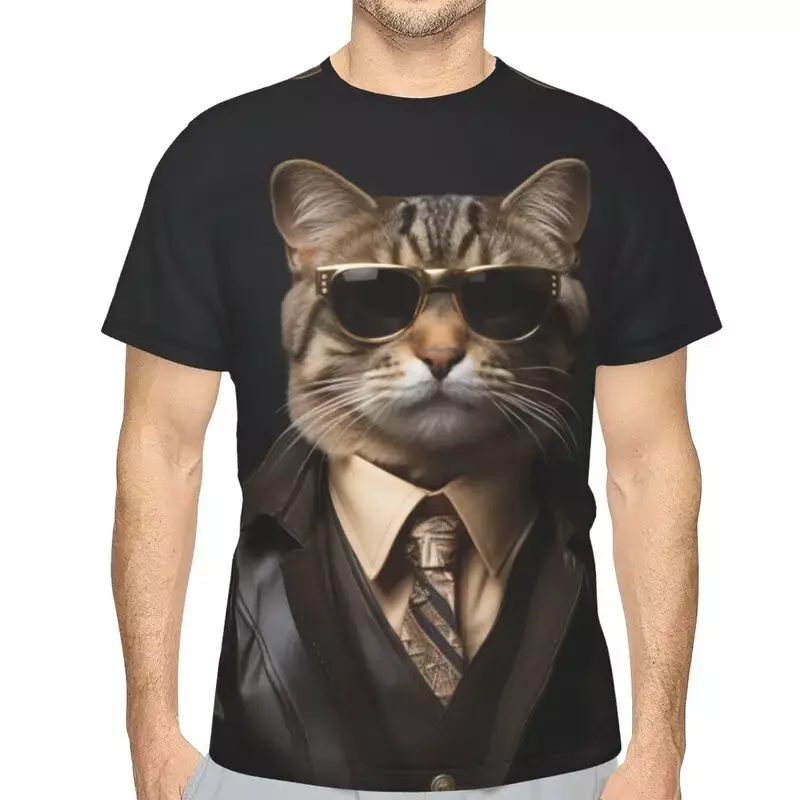 Camiseta con estampado de gato y Animal en 3D para hombre, Top informal de manga corta de gran tamaño, ropa transpirable fresca Y2K