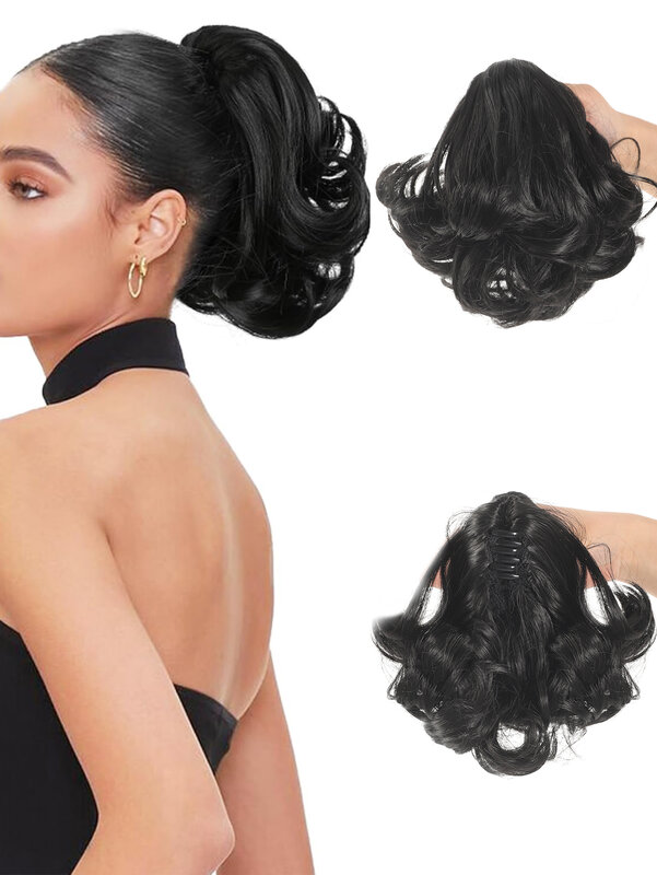 Synthetic Ponytail Extension 8 inch Short Claw Ponytail Extension Wavy Curly Clip in Hair Extension Natural Hairpiece for Women