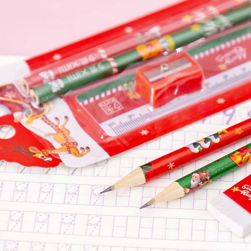 만화 크리스마스 연필 세트, 어린이 필기 드로잉 연필, 귀여운 선물 문구, 학교 용품, 5 개/세트