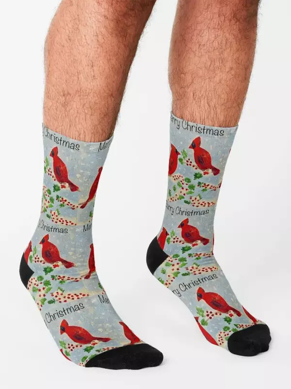 Chaussettes cardinales joyeux Noël pour hommes et femmes, chaussettes de compression de neige
