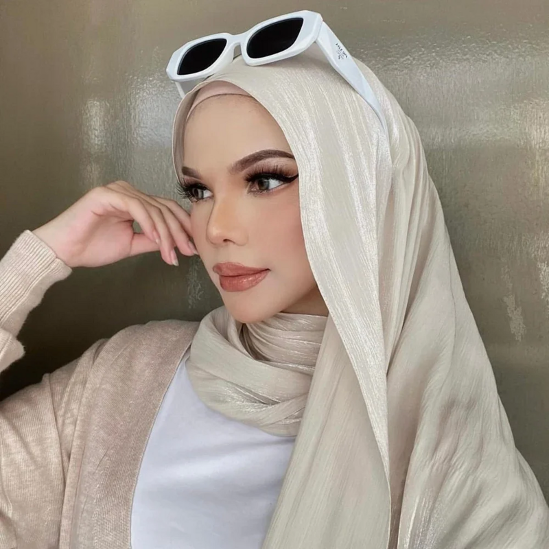 وشاح حجاب مجعد حريري ممتاز للنساء ، شالات إسلامية ، حجاب سادة ، عمامة إسلامية جيدة التهوية ، وشاح مطوي ، رمضان ، جديد