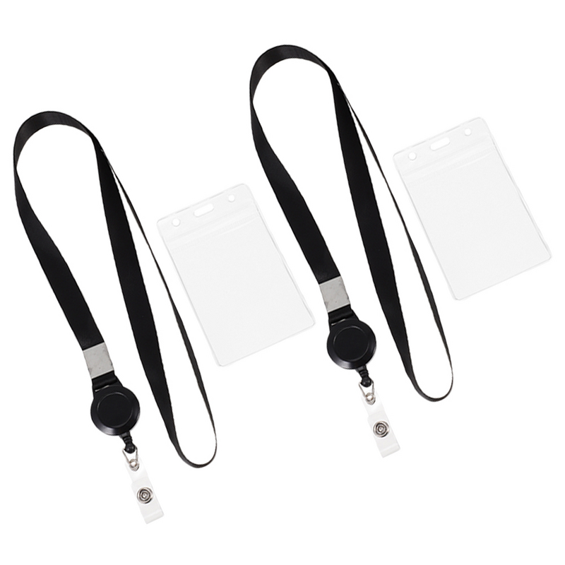 Porte-carte d'identité à manches transparentes, petite lanière, lanières anti-rayures avec badge, étiquette de nom, protection en PVC, 2 pièces