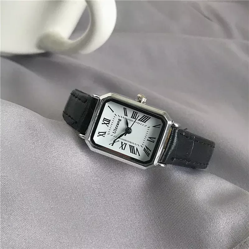 Zegarki Retro Classic Casual Quartz Dial skórzany pasek pasek prostokąt zegar modne zegarki dla kobiet