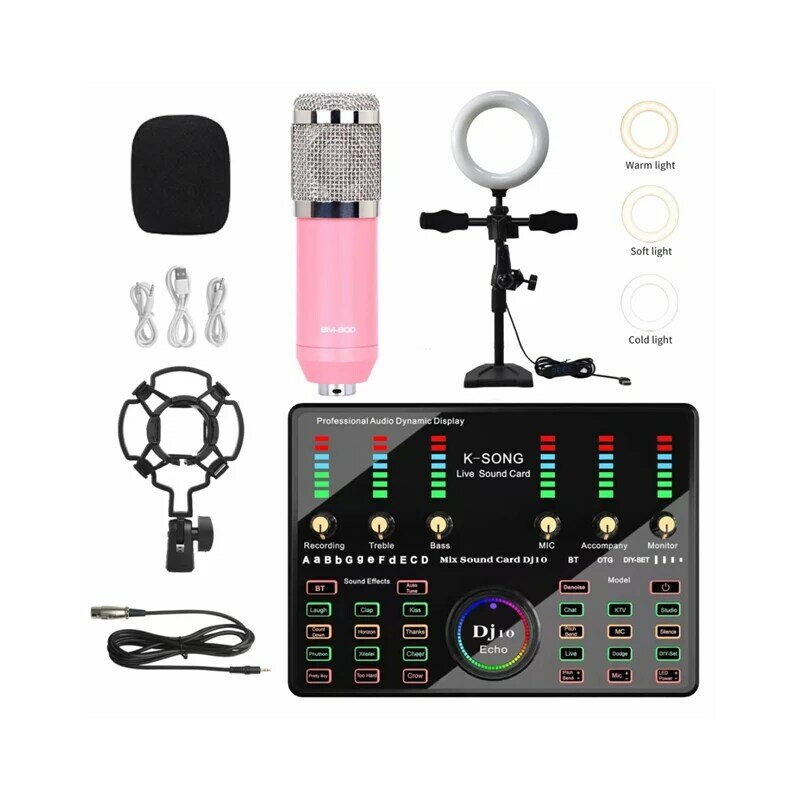 New Arrival bm800 Set DJ10 K Song Sound Card External Recording BM800 condenser microphone with Desk LED Filling Light