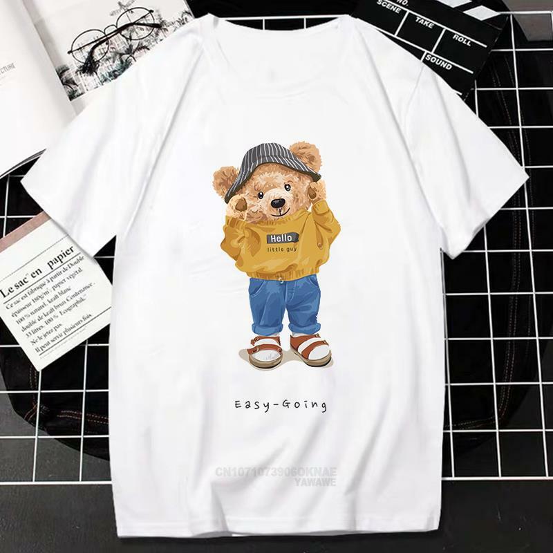 Kawaii Teddy Bear Tshirt Cute Cartoon Print Tops Boy Girl Fashion O-neck Tees Women Men Short Sleeve T-shirt Camisetas