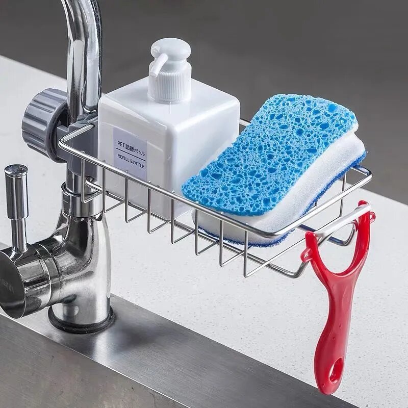 Kitchen Stainless Steel Sink Drain Rack Sponge Storage Faucet Holder Soap Drainer Towel Rack Shelf Organizer Kitchen Accessories