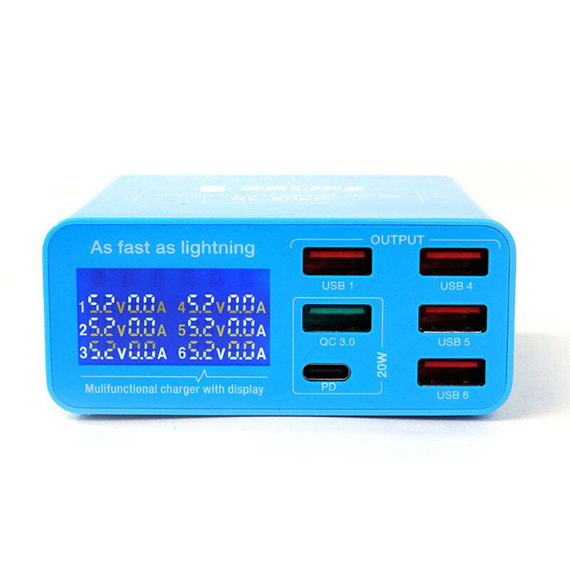 RELIFE RL-304P 6-port Smart Digital Display Lightning Charger PD and QC3.0 Fast Charging Tool for Mobile Phone Tablet