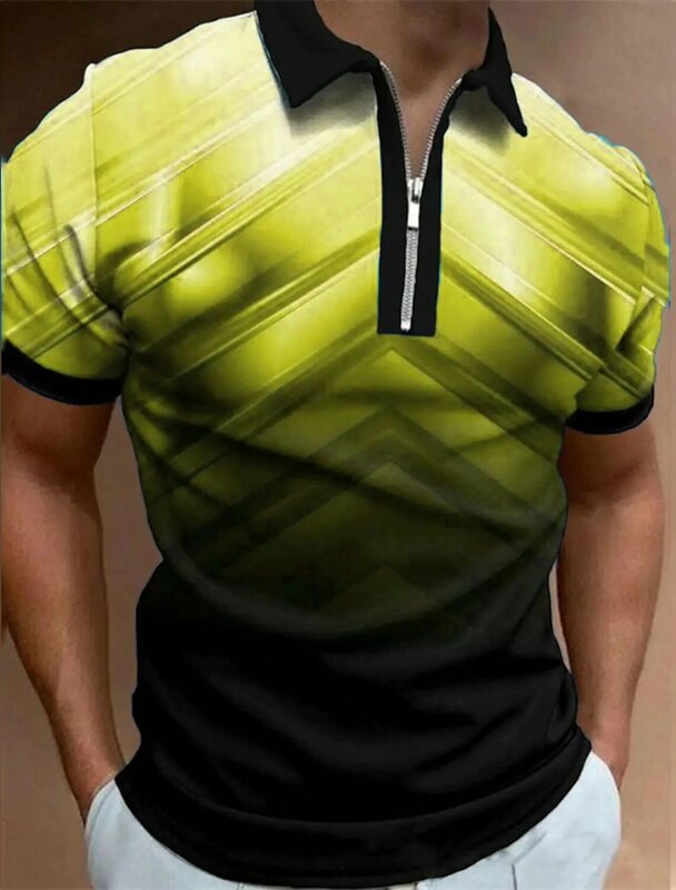 Camisa de Golf con estampado degradado colorido para hombre, Polo informal con cremallera, manga corta, Regular, Verano