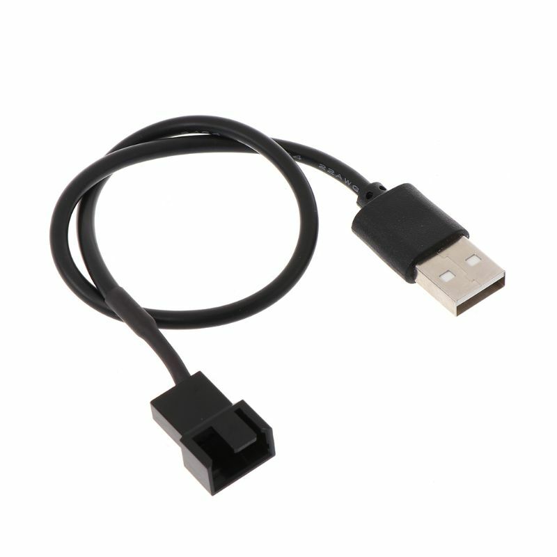 22AWG USB 2.0 A a 3 / 4 pinos PWM 5V adaptador alimentação ventilador com manga USB, preto