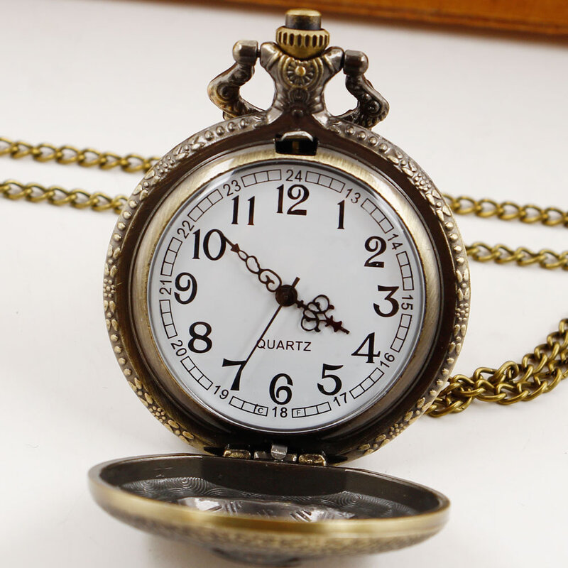 Бронзовый Большой колокольчик Полный Охотник кварцевые карманные часы ожерелье с арабскими цифрами кулон часы брелок свитер цепи Прямая поставка