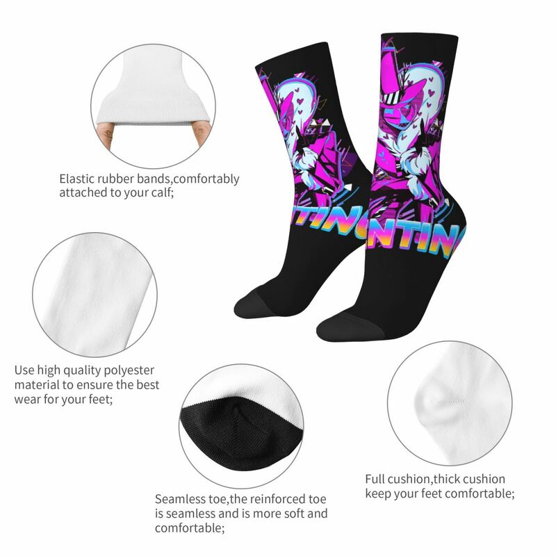 Веселые забавные крутые мужские носки в винтажном стиле Харадзюку, H-Hazbin Hotel, хип-хоп, необычные дизайнерские Носки с рисунком в подарок