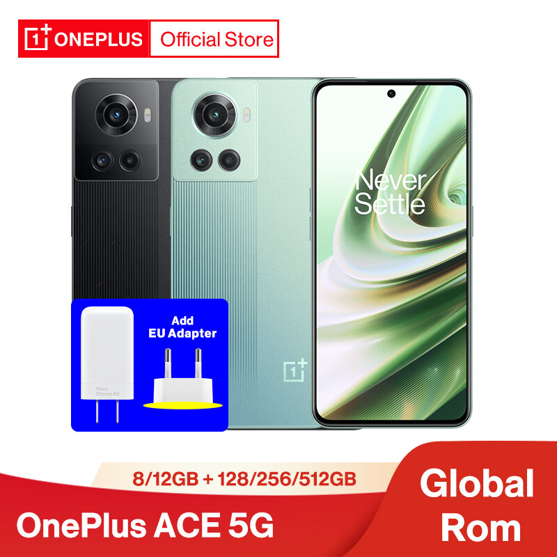 Telemóveis OnePlus-Ace 5G Carregamento Rápido, ROM Global, 8GB, 150W, Display 120Hz, Android, MTK, Dimensão 8100 MAX, OnePlus 10R