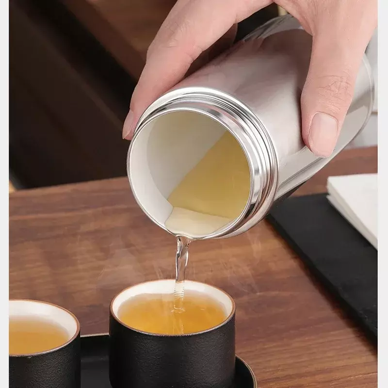 พรีเมี่ยมเซรามิค Liner ชา Thermos ขวดชาแยกถ้วยสีดำ316สแตนเลส Thermos ถ้วยชาแยกชาและน้ำ