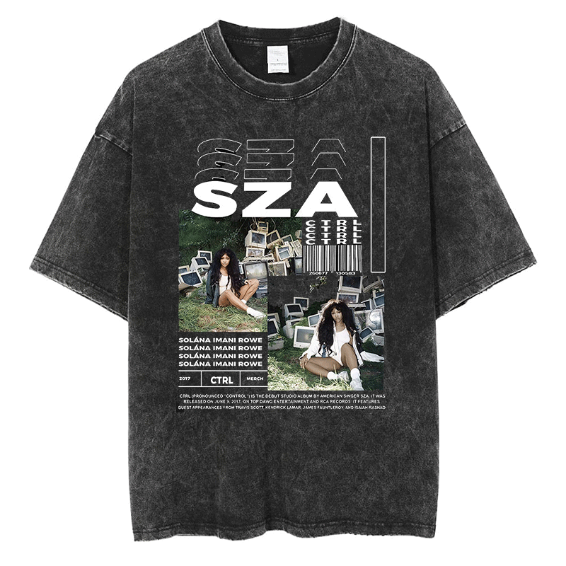 SZA 그래픽 티셔츠 힙합 래퍼 R & B CTRL 앨범 커버 프린트 티셔츠, 탑 코튼 빈티지 오버사이즈 스트리트웨어, 반팔 티