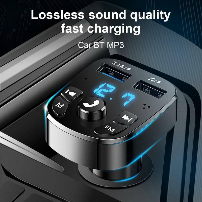 Pemancar FM mobil, pengisian daya Cepat USB dengan tampilan Digital stabil pemutar musik mobil Radio penerima multi-fungsi bebas genggam