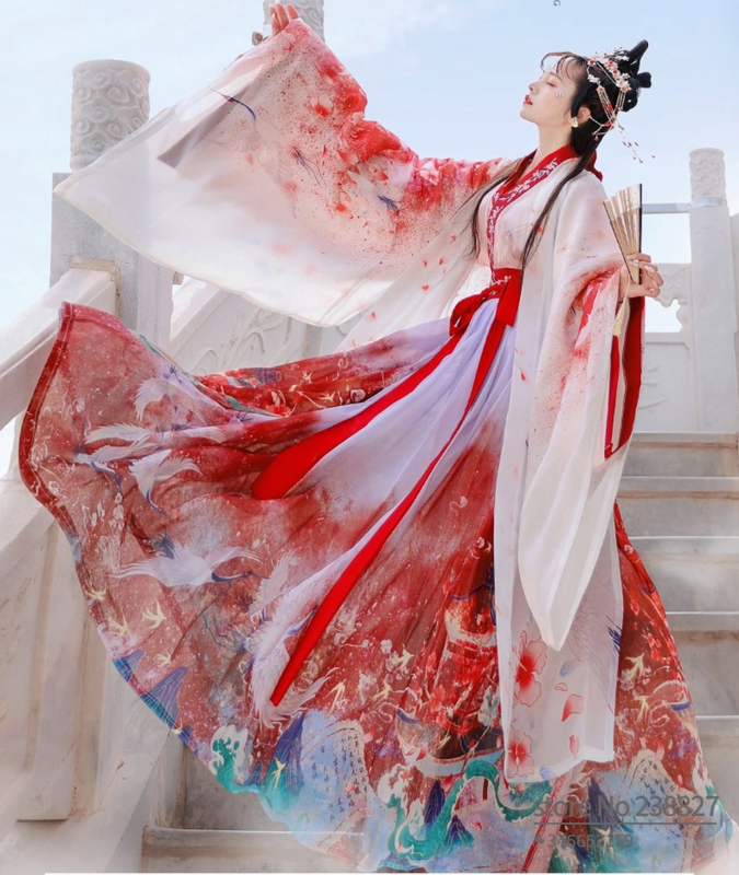 Hanfu Nữ Xác Thực Ban Đầu Phong Cách Trung Hoa Cổ Đại Trang Phục Mùa Thu Ngụy Tấn Eo ĐắP Chéo Ru Váy Mới Cosplay