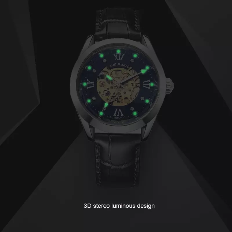 AOKULASIC 2023 New Automatic Watch Male Luxury Business Mechanical Watches Mens Hollow Out Luminous Wristwatch Relogio Masculino