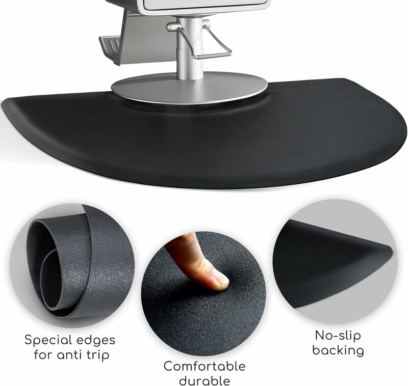 Salon Mat 3′x5′ Barber Shop Chair Mat Anti-Fatigue Floor Mat - Black Semi Circle Salon mats for Hair Stylist - 5/8" Thick Office
