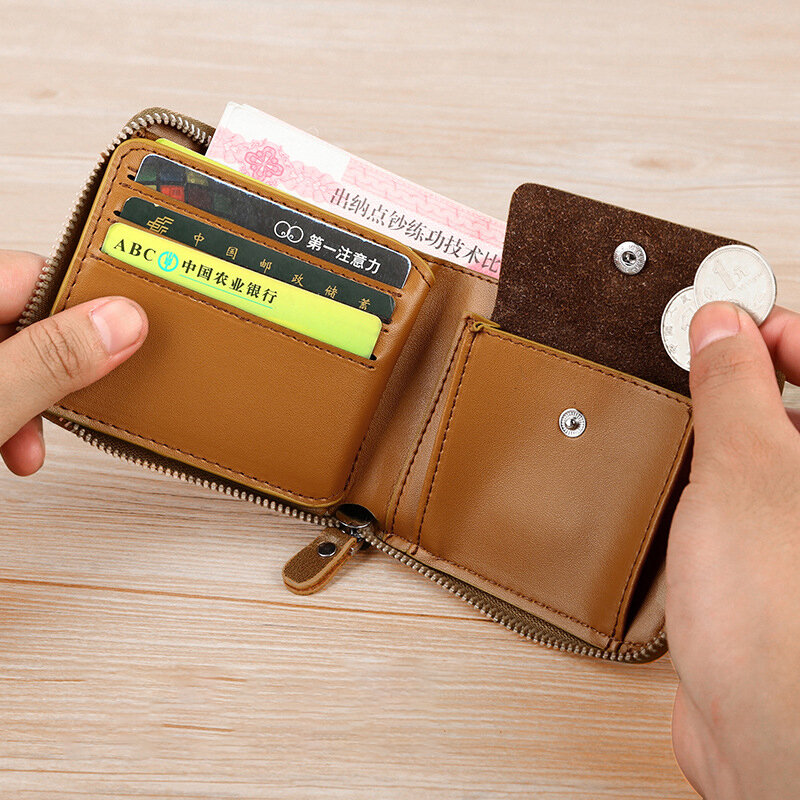 Leather Men’s Wallet Luxury Mens	Purse Male Zipper Card Holders with Coin Pocket Rfid Wallets Gifts for Men Money Bag