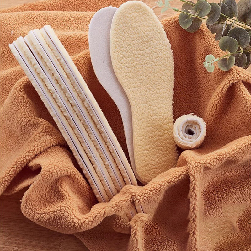 Palmilhas de lã de cordeiro para homens e mulheres, palmilha grossa de caxemira, acessórios confortáveis para sapatos, almofadas de inverno, 1 par